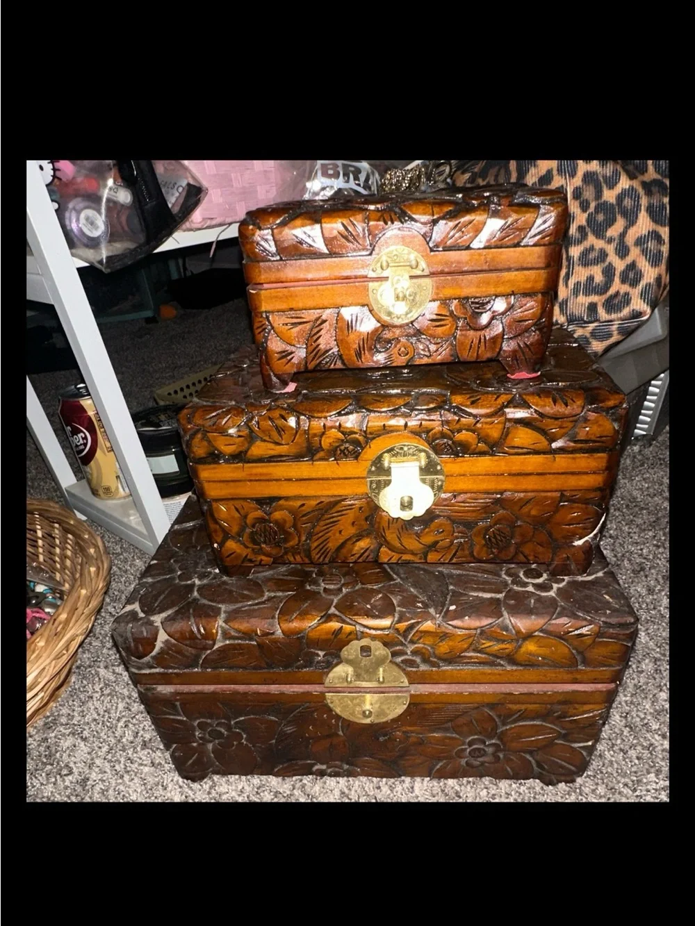 antique chinese camphor jewelry boxes heavily carved